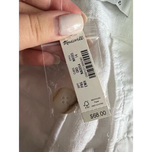 NWT Madewell Women's Clean Button-Tab Shorts in 100% Linen Eyelet White Size 14 - Picture 10 of 14